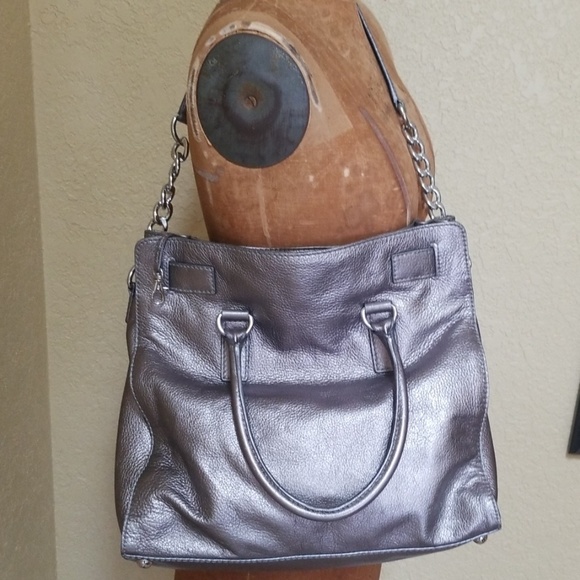 SOLD...Pewter Leather michael kors purse with lock - Picture 2 of 6